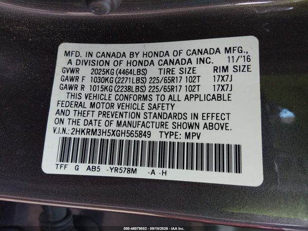 2016 HONDA CR-V EX — I9