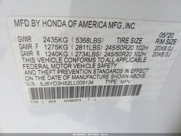 2020 ACURA MDX TECHNOLOGY PACKAGE — I9