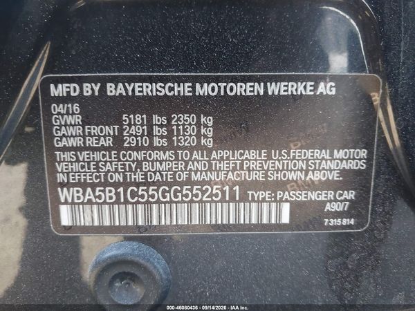2016 BMW 535I