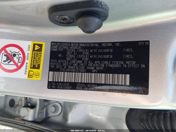 2019 TOYOTA HIGHLANDER XLE — I9
