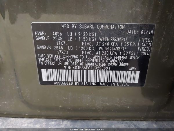 2018 SUBARU OUTBACK 2.5I PREMIUM — I9