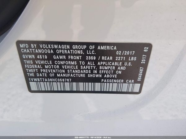 2017 VOLKSWAGEN PASSAT 1.8T SE — I9
