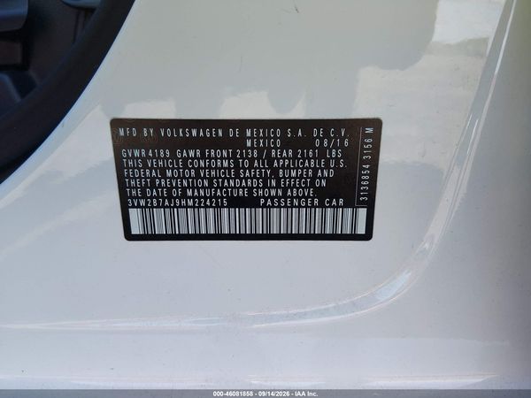 2017 VOLKSWAGEN JETTA 1.4T S — I9