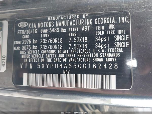 2016 KIA SORENTO 3.3L EX — I9