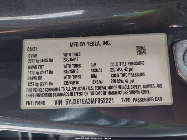 2021 TESLA MODEL 3 — I9