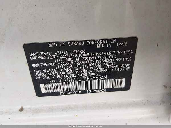 2019 SUBARU CROSSTREK 2.0I — I9
