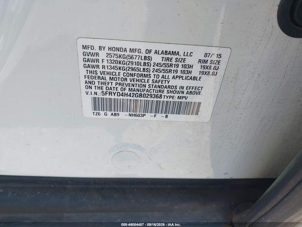 2016 ACURA MDX — I9