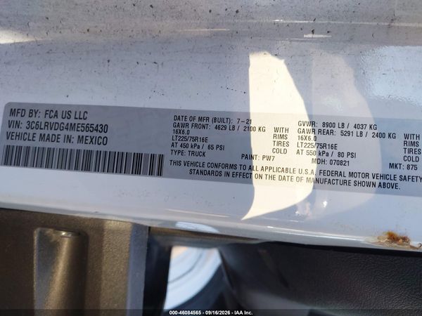 2021 RAM PROMASTER 2500 HIGH ROOF 159 WB — I9