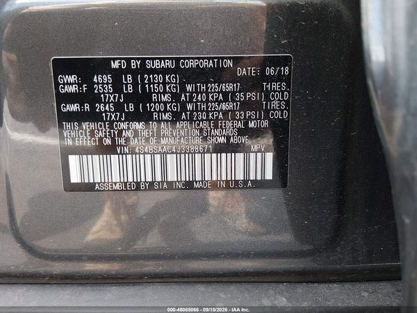 2018 SUBARU OUTBACK 2.5I — I9