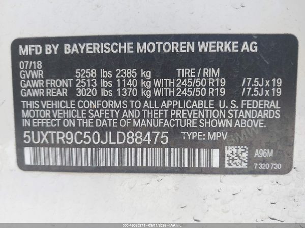 2018 BMW X3 XDRIVE30I — I9