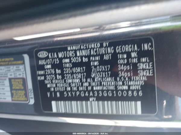 2016 KIA SORENTO 2.4L LX — I9