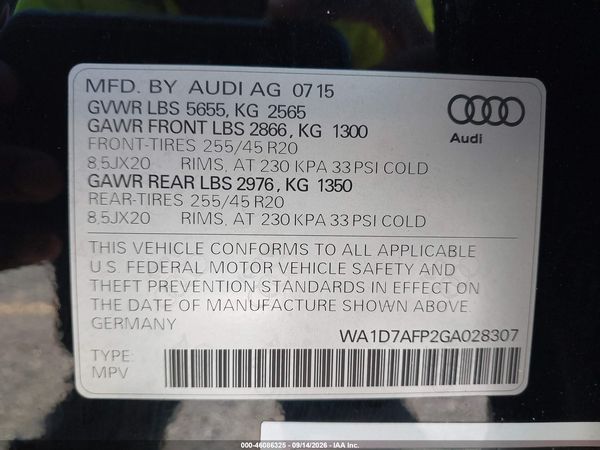 2016 AUDI Q5 3.0T PREMIUM PLUS — I9