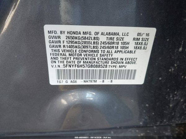 2016 HONDA PILOT EX-L — I9