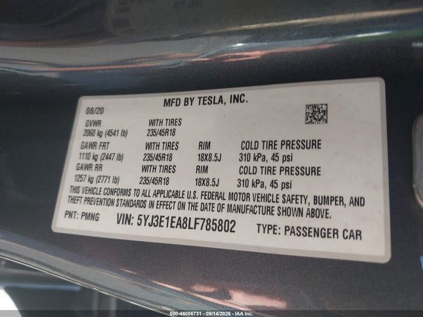 2020 TESLA MODEL 3 — I9