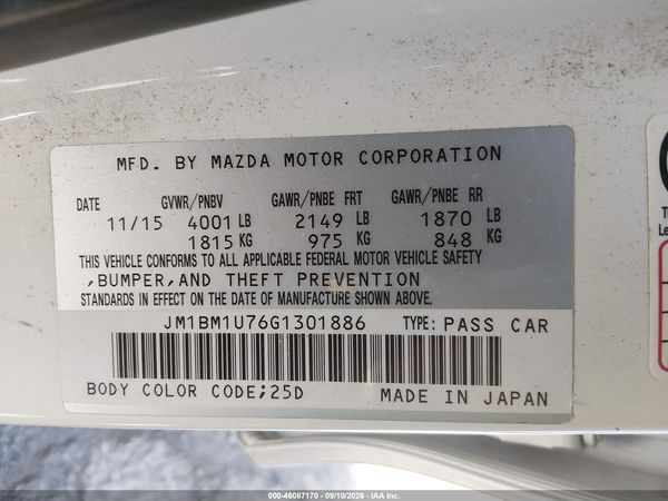 2016 MAZDA MAZDA3 I SPORT — I9