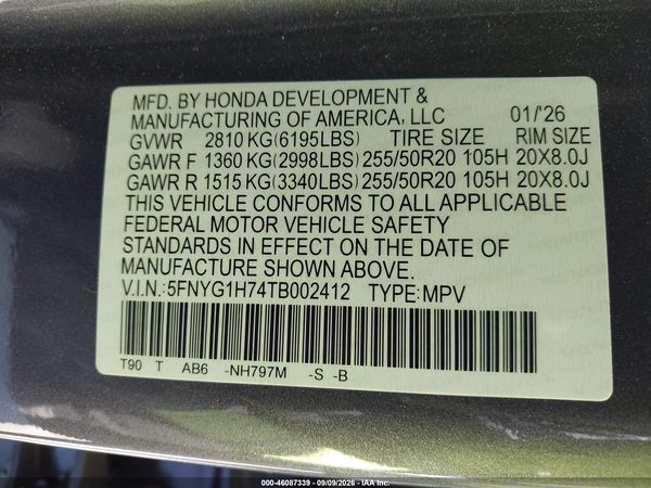 2026 HONDA PILOT TOURING/TOURING BLACKOUT — I9