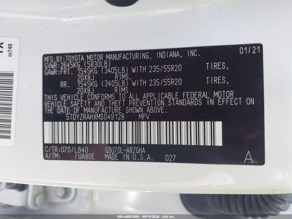 2021 TOYOTA HIGHLANDER LIMITED — I9
