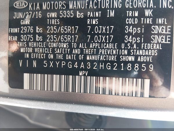 2017 KIA SORENTO 2.4L LX — I9