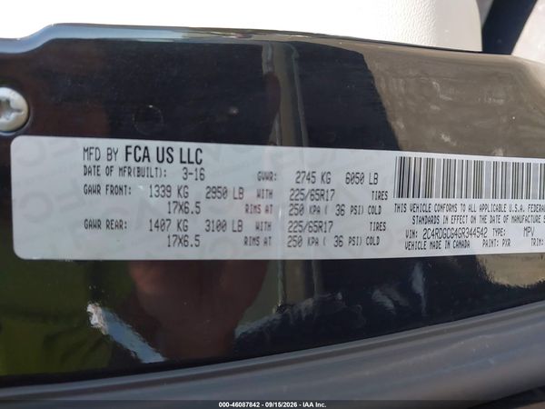 2016 DODGE GRAND CARAVAN SXT — I9