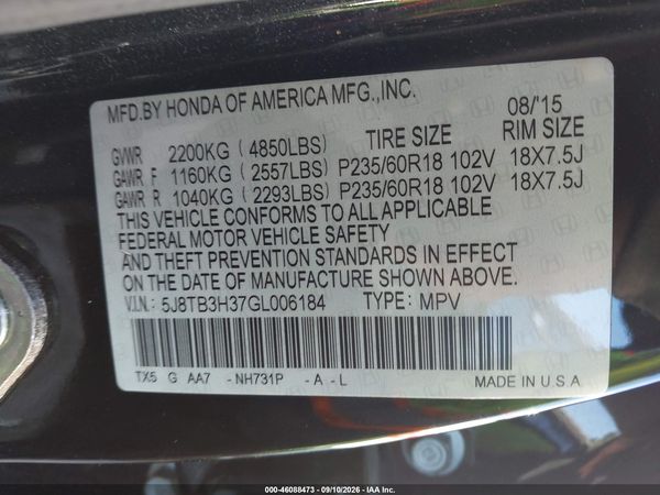 2016 ACURA RDX ACURAWATCH PLUS PKG — I9