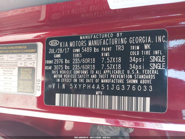 2018 KIA SORENTO 3.3L EX — I9