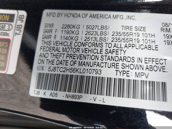 2019 ACURA RDX TECHNOLOGY PACKAGE — I9