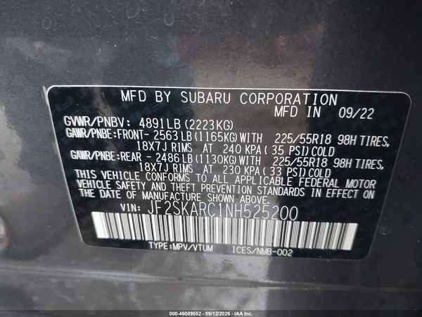 2022 SUBARU FORESTER TOURING — I9