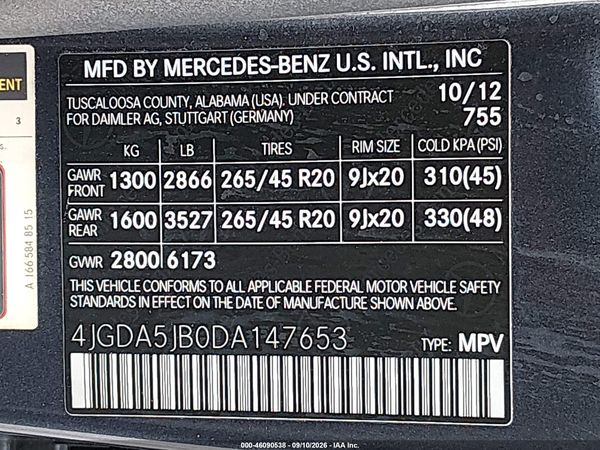 2013 MERCEDES-BENZ ML 350 ML350 — I9