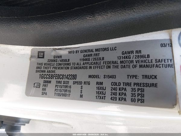 2012 CHEVROLET COLORADO WORK TRUCK — I9