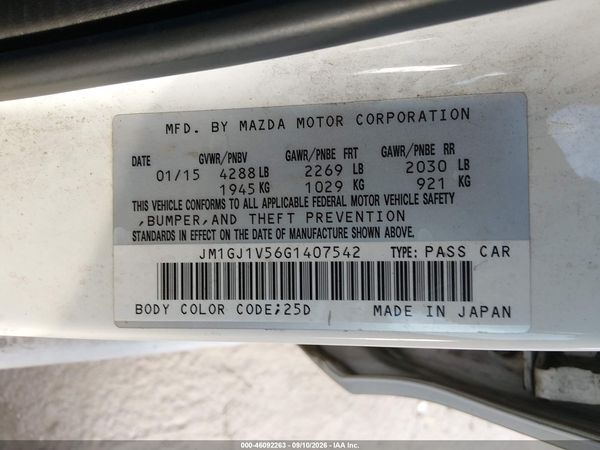 2016 MAZDA MAZDA6 I TOURING — I9