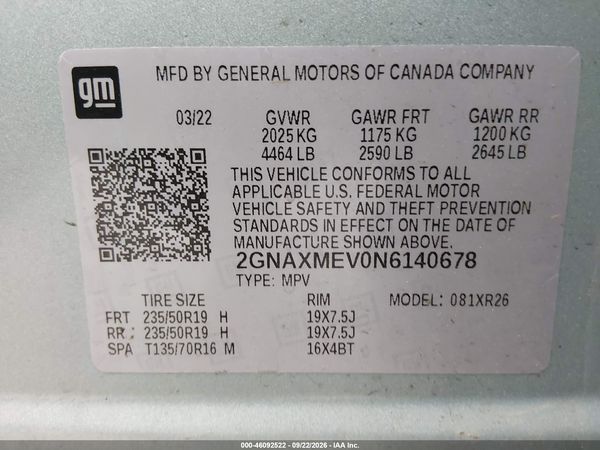 2022 CHEVROLET EQUINOX FWD RS — I9