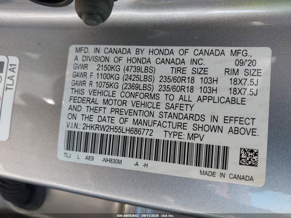 2020 HONDA CR-V AWD EX — I9