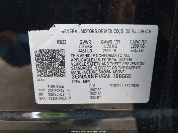 2022 CHEVROLET EQUINOX FWD LT — I9