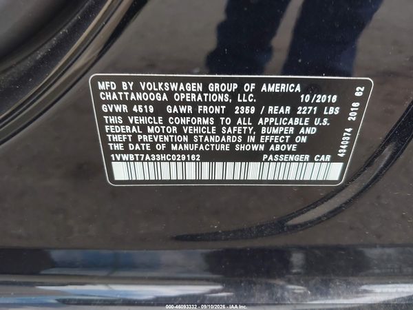 2017 VOLKSWAGEN PASSAT 1.8T SE — I9