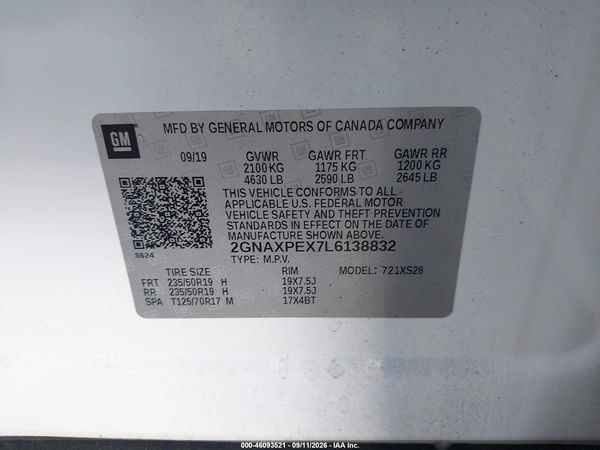 2020 CHEVROLET EQUINOX FWD PREMIER 2.0L TURBO — I9