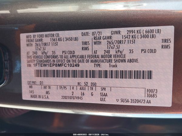 2021 FORD F-150 XLT — I9