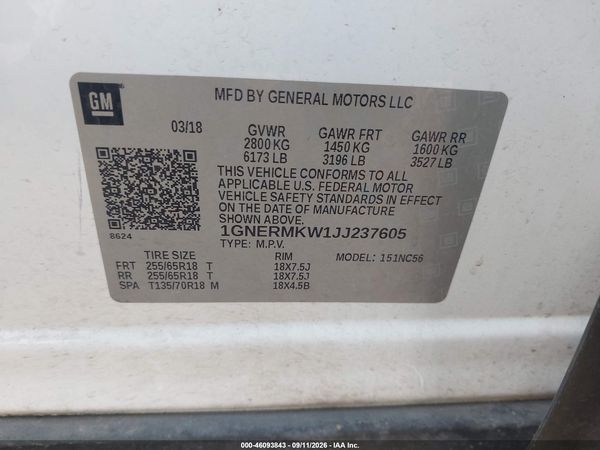 2018 CHEVROLET TRAVERSE 2FL — I9