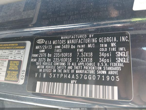 2016 KIA SORENTO 3.3L EX — I9
