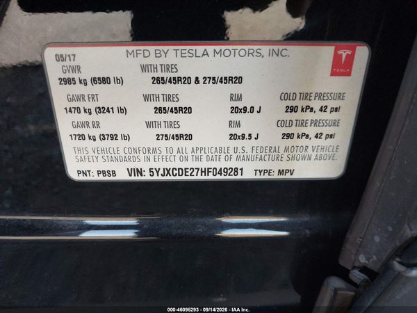 2017 TESLA MODEL X 100D/75D/90D — I9