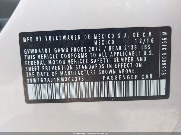 2017 VOLKSWAGEN JETTA 1.4T S — I9