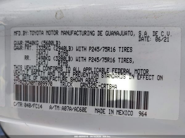 2021 TOYOTA TACOMA SR5 V6 — I9