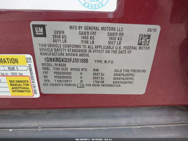 2015 CHEVROLET TRAVERSE LT — I9