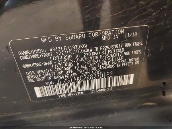 2019 SUBARU CROSSTREK 2.0I — I9
