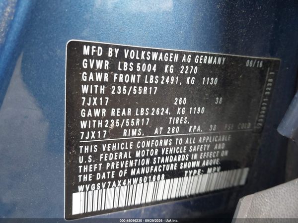 2017 VOLKSWAGEN TIGUAN 2.0T WOLFSBURG EDITION — I9