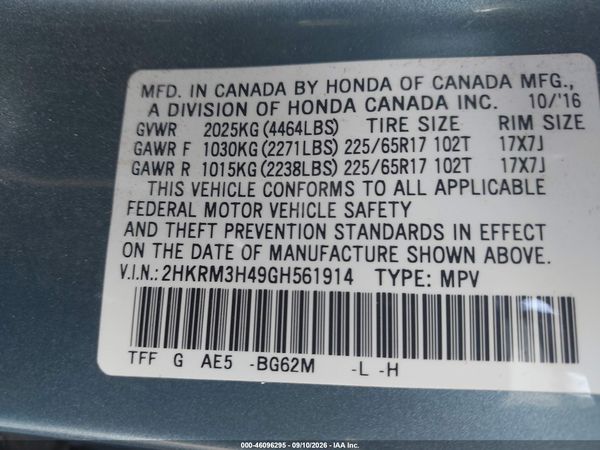 2016 HONDA CR-V SE — I9