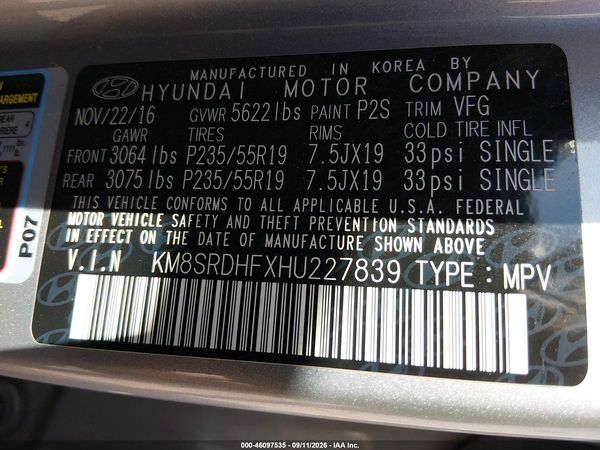 2017 HYUNDAI SANTA FE LIMITED ULTIMATE — I9