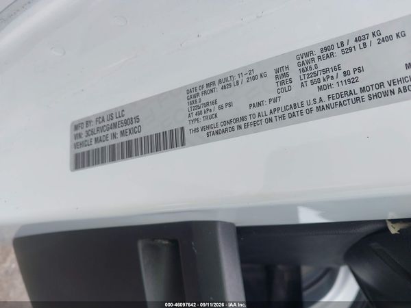 2021 RAM PROMASTER 2500 HIGH ROOF 136 WB — I9