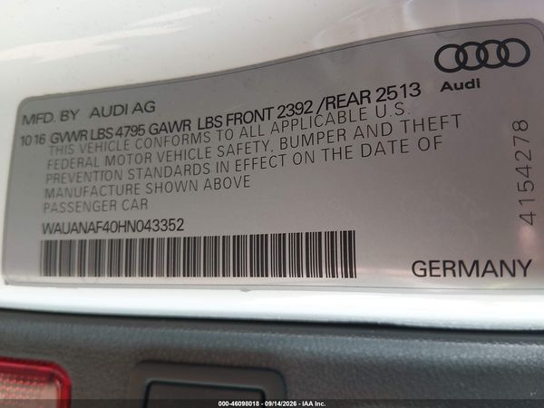 2017 AUDI A4 2.0T PREMIUM