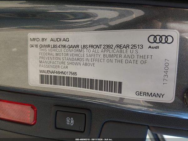 2017 AUDI A4 2.0T PREMIUM — I9