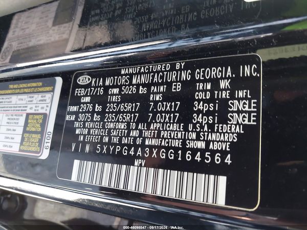 2016 KIA SORENTO 2.4L LX — I9